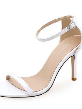 Saks Fifth Avenue White Ankle-Strap Stiletto Sandals